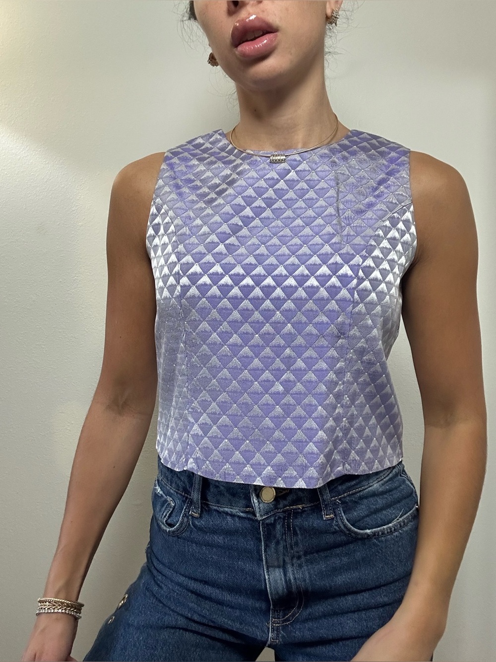 Vintage Jessica McClintock Lilac Sleeveless Crop Tank Button Back Crew Neck XS - Picture 5 of 15
